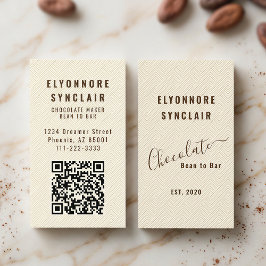 Elegant Chocolate Embossed Texture Look QR Code Visitekaartje