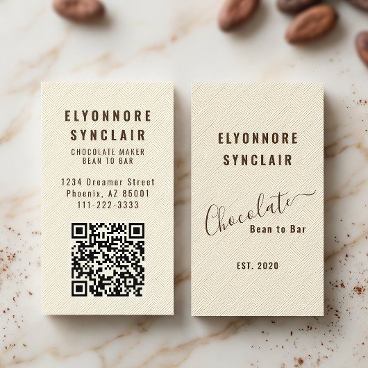 Elegant Chocolate Embossed Texture Look QR Code Visitekaartje