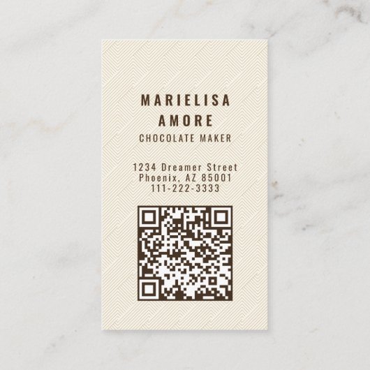 Elegant Chocolate Embossed Texture Look QR Code Visitekaartje (Achterkant)