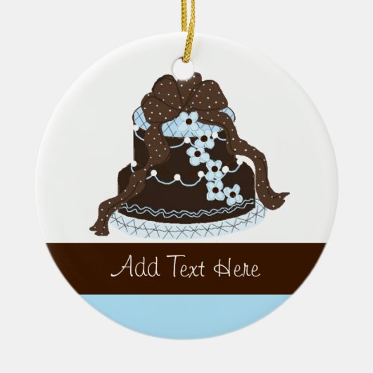 Elegant Chocolate en Blue Designer Cake Keramisch Ornament (Voorkant)