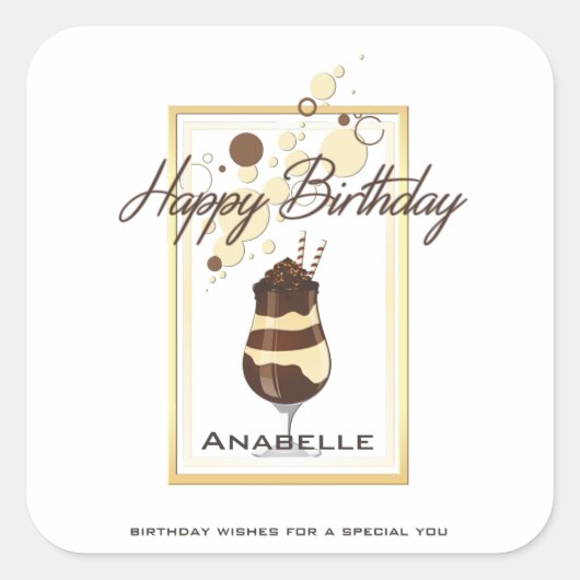 Elegant Chocolate Vanilla Drink Birthday Vierkante Sticker (Voorkant)