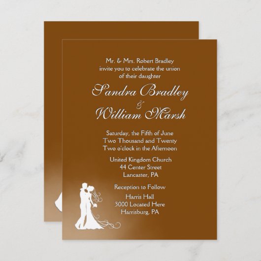 Elegant Chocolate Wedding Invitation Kaart (Voorkant / Achterkant)