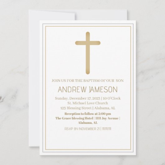 Elegant Christelijk blauw gouden kruis | Doop Kaart (Voorkant)