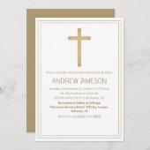 Elegant Christelijk blauw gouden kruis | Doop Kaart (Voorkant / Achterkant)