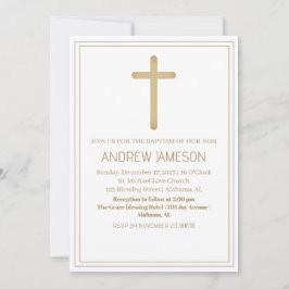 Elegant Christelijk blauw gouden kruis | Doop Kaart