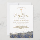 Elegant Christelijk blauw gouden kruis | Doop Kaart (Voorkant)