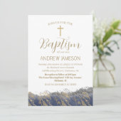 Elegant Christelijk blauw gouden kruis | Doop Kaart (Staand voorkant)