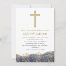 Elegant Christelijk blauw gouden kruis | Doop