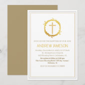 Elegant Christelijk blauw gouden kruis | Doop Kaart (Voorkant / Achterkant)