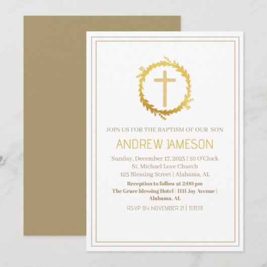 Elegant Christelijk blauw gouden kruis | Doop Kaart (Voorkant / Achterkant)