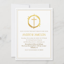 Elegant Christelijk blauw gouden kruis | Doop Kaart