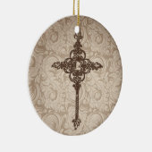 Elegant Christelijk kruis met schuifwiel achtergro Keramisch Ornament (Rechts)