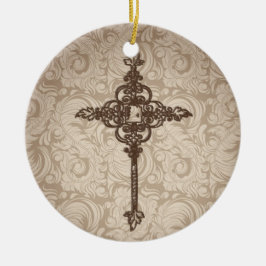 Elegant Christelijk kruis met schuifwiel achtergro Keramisch Ornament
