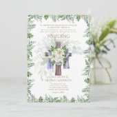 Elegant Christelijk White Lily Rustic Cross Weddin Kaart (Staand voorkant)