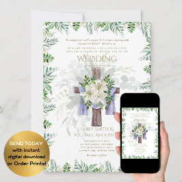 Elegant Christelijk White Lily Rustic Cross Weddin Kaart