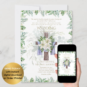 Elegant Christelijk White Lily Rustic Cross Weddin Kaart