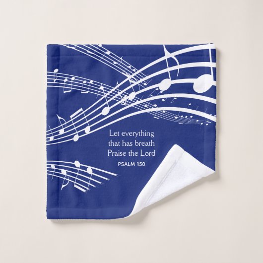 Elegant Christelijke Blue Muzieknoten Monogram Bad Handdoek (Wasdoekje)