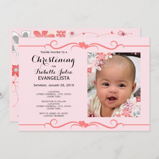 Elegant CHRISTENING Event Invitation Kaart (Voorkant / Achterkant)