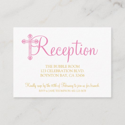 elegant CHRISTENING of BAPTISM roze receptie rsvp Informatiekaartje (Voorkant)