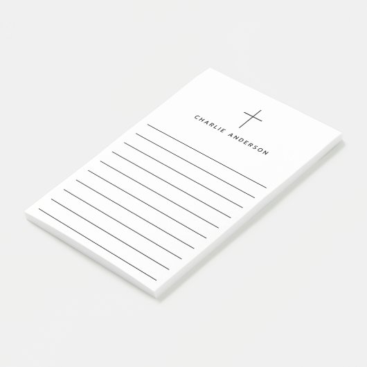 Elegant Christian cross name lined white Post-it® Notes (Schuin)