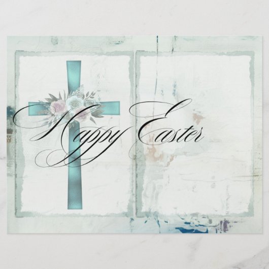 Elegant Christian Easter Teal Blue Scrapbook Paper Flyer (Voorkant)