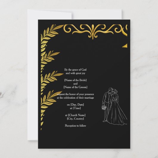 Elegant Christian Wedding Invitation | Gold Floral Kaart (Voorkant)