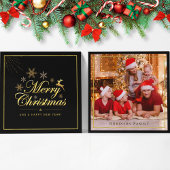 Elegant Christmas 1 Photo Zwart en Goud Script Notitiekaartje
