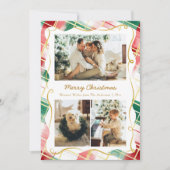 Elegant Christmas 3 Photo Red Green Plaid Pattern Feestdagenkaart (Voorkant)