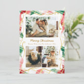 Elegant Christmas 3 Photo Red Green Plaid Pattern Feestdagenkaart (Staand voorkant)