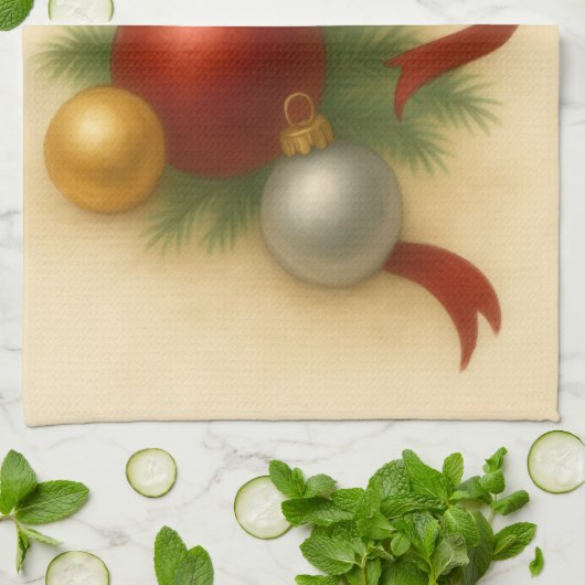 Elegant Christmas Baubles & Ribbon Tea Towel  Theedoek (Gevouwen)