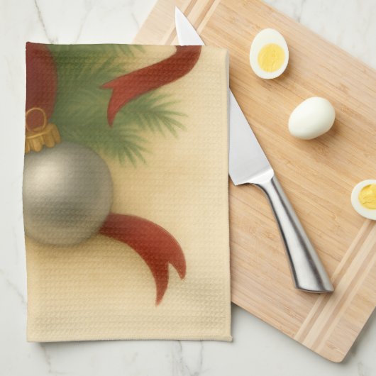 Elegant Christmas Baubles & Ribbon Tea Towel Theedoek (Quarter Fold)