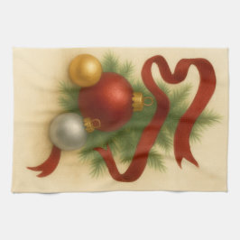 Elegant Christmas Baubles & Ribbon Tea Towel Theedoek