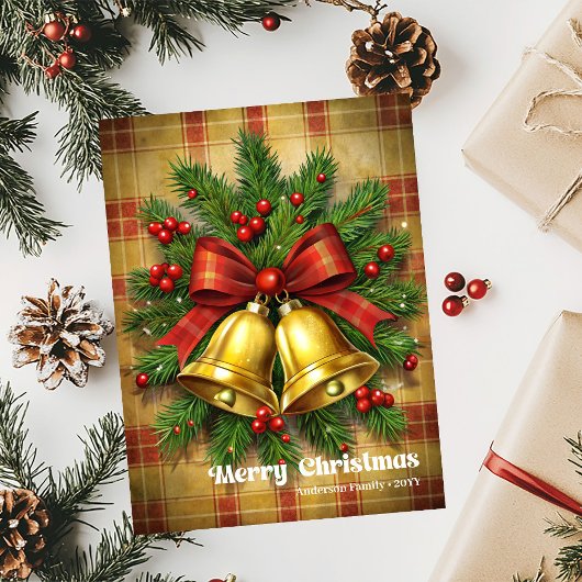 Elegant Christmas bells vintage wreath greeting  Feestdagenkaart