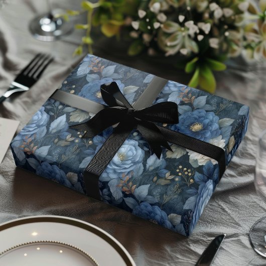 Elegant Christmas Blue and White Floral Gift Inpakpapier Vel