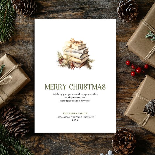 Elegant Christmas Books Greeting Card Neutral  Feestdagenkaart