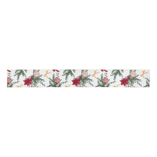 Elegant Christmas Botanical Greenery Pattern Grosgrain Lint (Voorkant)