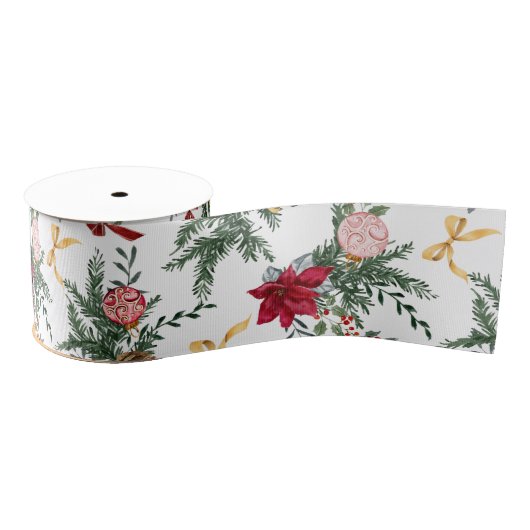 Elegant Christmas Botanical Greenery Pattern Grosgrain Lint (Spoel)