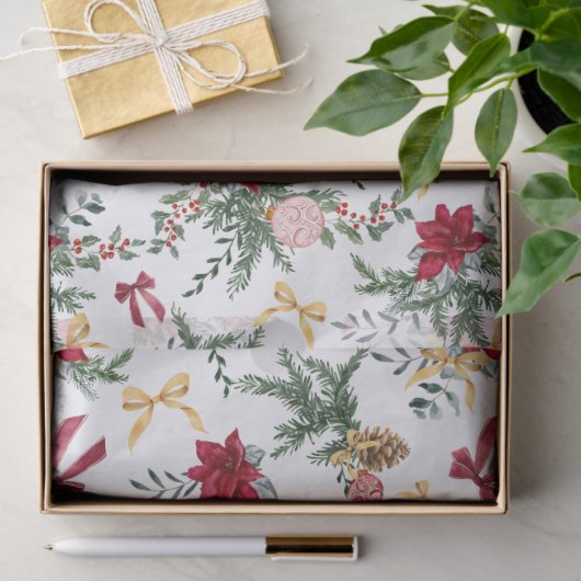 Elegant Christmas Botanical Greenery Pattern Tissuepapier (Geschenk)