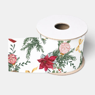 Elegant Christmas Botanisch Groene Patroon Grosgrain Lint