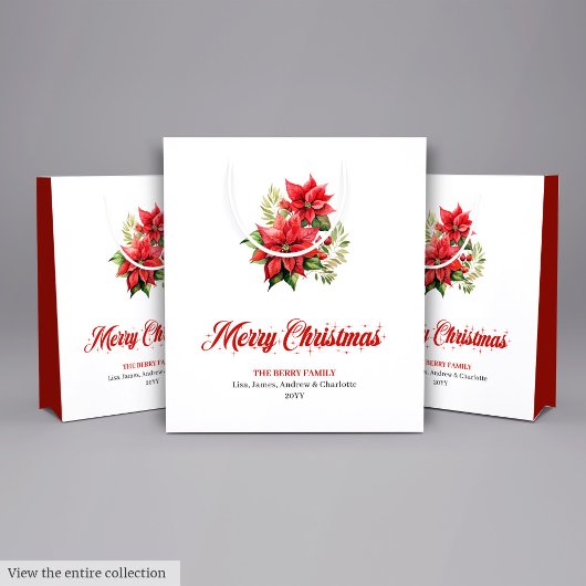 Elegant Christmas Bouquet Script Font Gift Bag Medium Cadeauzakje