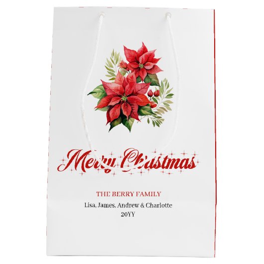 Elegant Christmas Bouquet Script Font Gift Bag Medium Cadeauzakje (Achterkant)