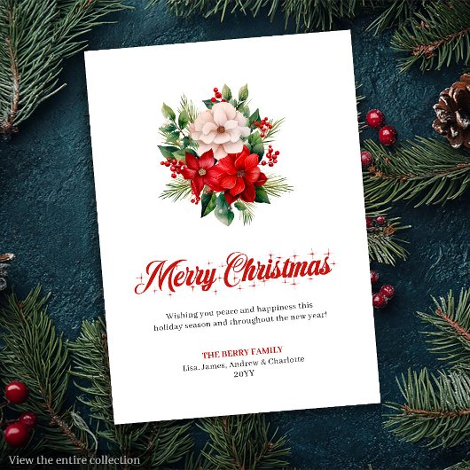 Elegant Christmas Bouquet Script Font Greeting Feestdagenkaart