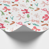 Elegant Christmas bow and candy pattern Cadeaupapier (Hoek)