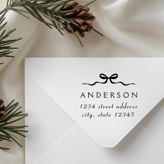Elegant Christmas Bow Family Name Return Address Rubberstempel