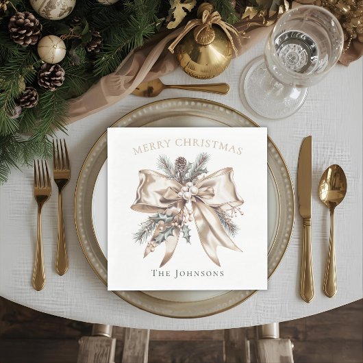 Elegant Christmas Bow Personalized Napkins Servet