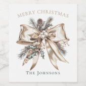 Elegant Christmas Bow Wine Bottle Label Wijn Etiket (Enkel label)