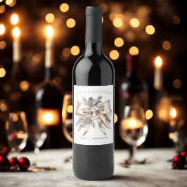 Elegant Christmas Bow Wine Bottle Label Wijn Etiket