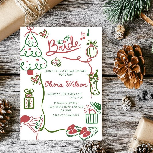 Elegant Christmas Bridal Shower Party Kaart
