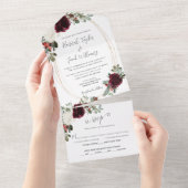 Elegant Christmas Burgundy Winter Wedding All In One Uitnodiging (Afscheurbaar)