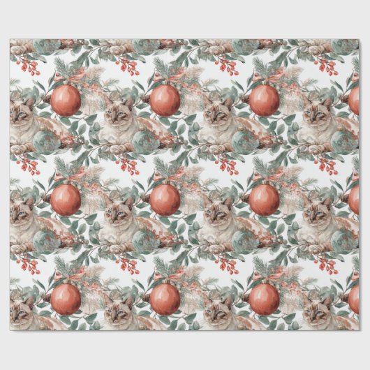 Elegant Christmas Cat Cadeaupapier (Vlak)